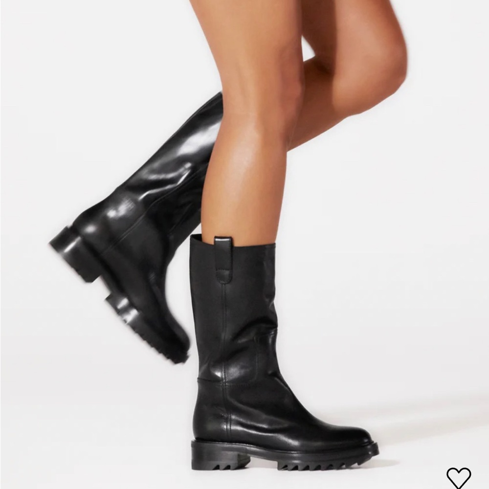 Tamara Mellon Easy Rider Mid Calf 35 Leather Black Boots Size 37.5 - Picture 6 of 11